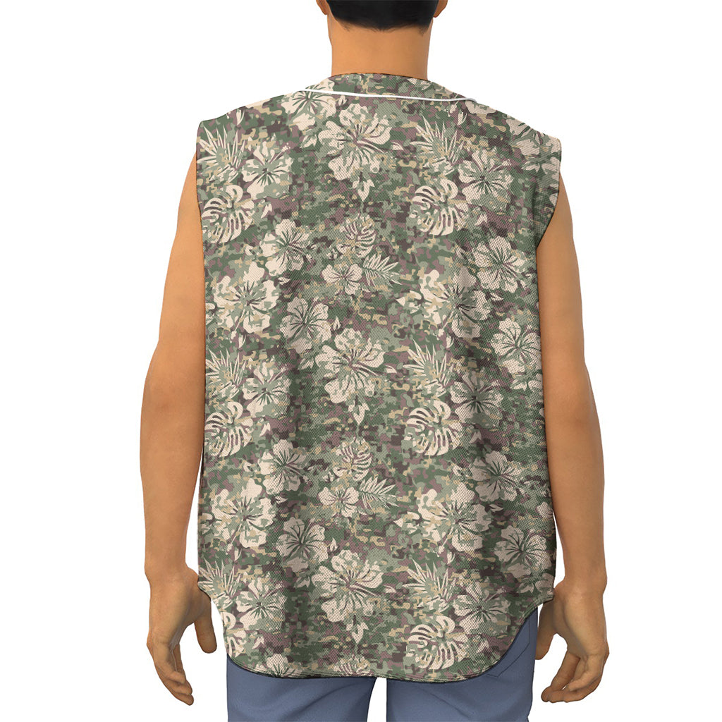 Aloha Hawaiian Camo Flower Pattern Print Sleeveless Baseball Jersey