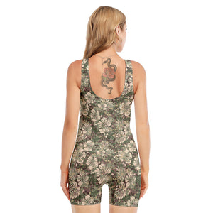 Aloha Hawaiian Camo Flower Pattern Print Sleeveless One Piece Swimsuit