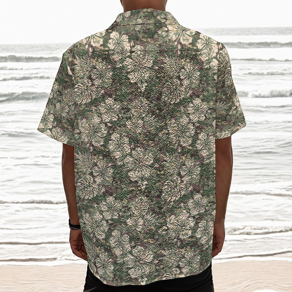 Aloha Hawaiian Camo Flower Pattern Print Textured Short Sleeve Shirt