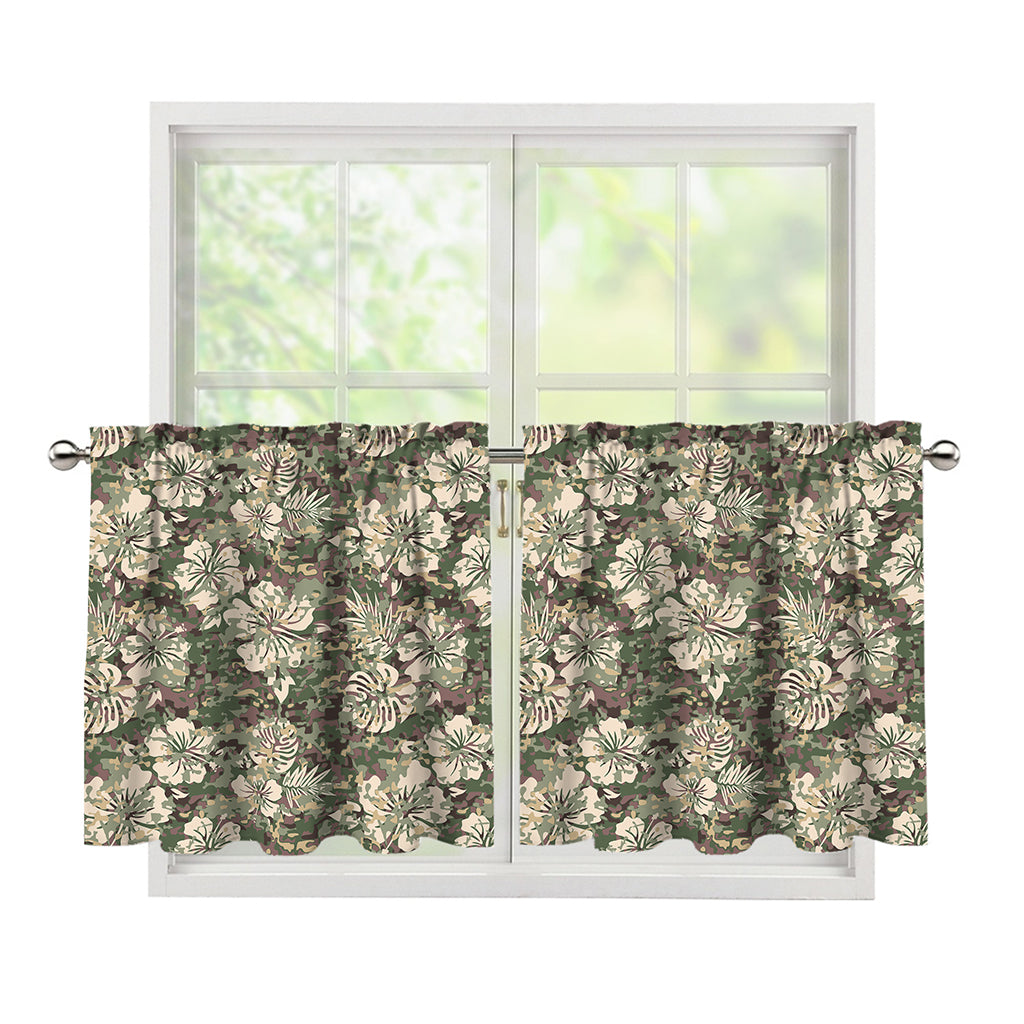 Aloha Hawaiian Camo Flower Pattern Print Tier Curtains