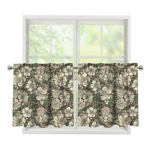 Aloha Hawaiian Camo Flower Pattern Print Tier Curtains