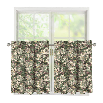 Aloha Hawaiian Camo Flower Pattern Print Tier Curtains