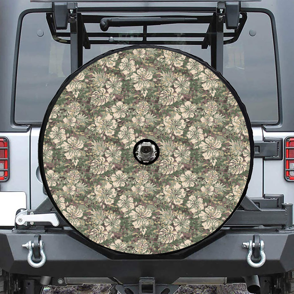 Aloha Hawaiian Camo Flower Pattern Print Tire Cover With Camera Hole