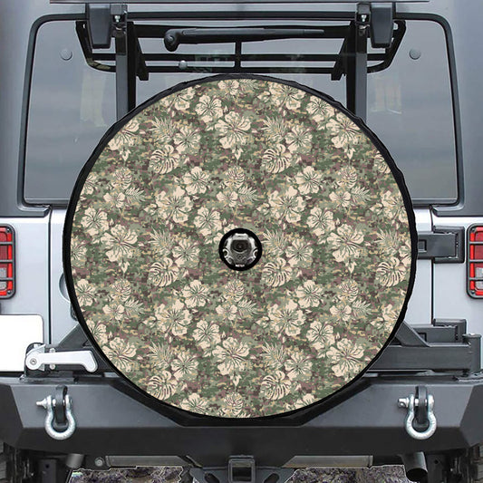 Aloha Hawaiian Camo Flower Pattern Print Tire Cover With Camera Hole