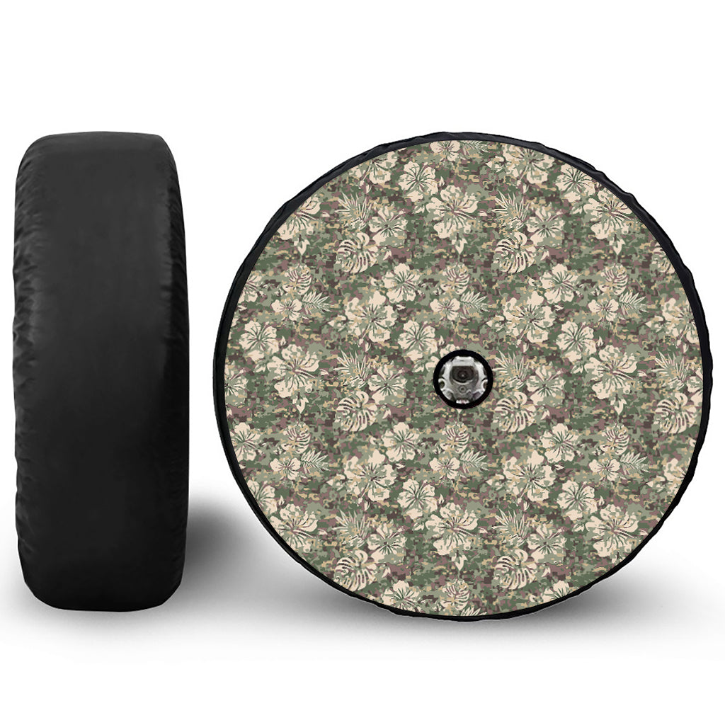 Aloha Hawaiian Camo Flower Pattern Print Tire Cover With Camera Hole