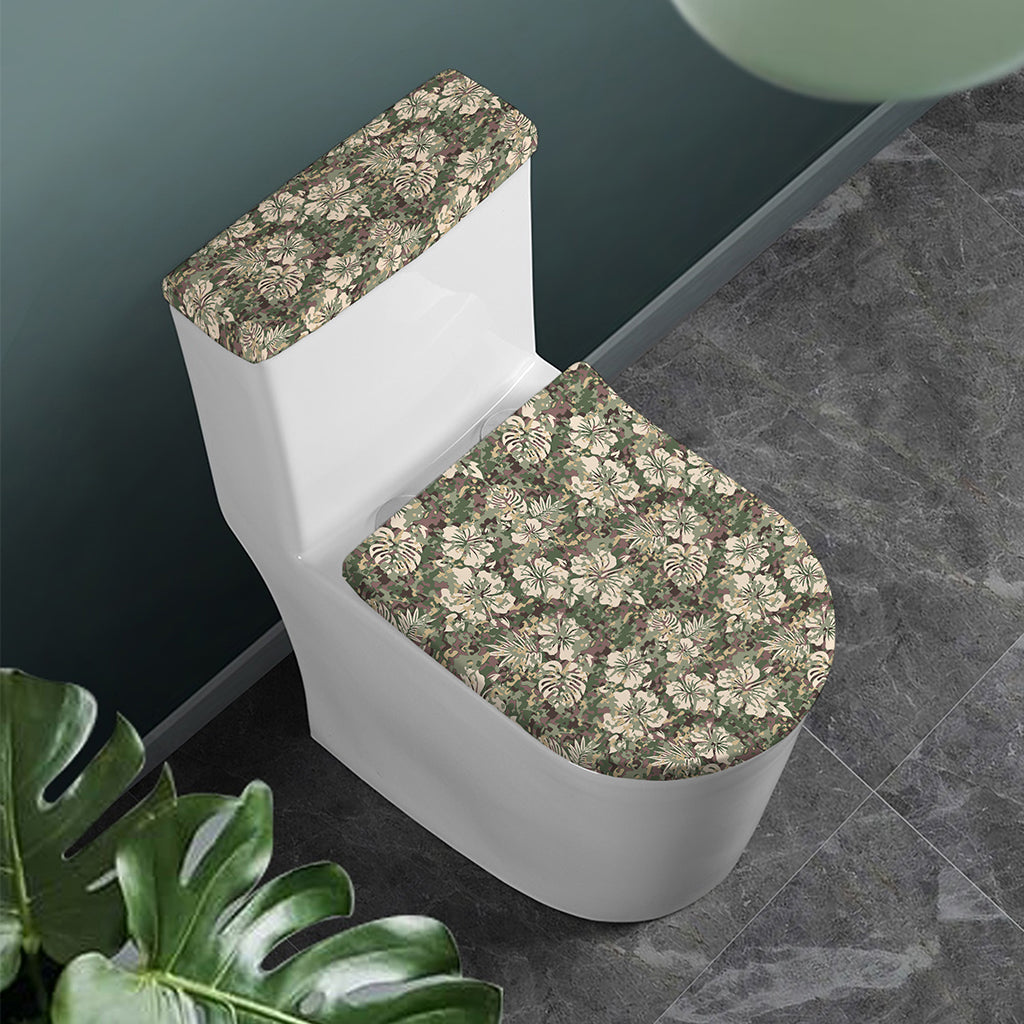 Aloha Hawaiian Camo Flower Pattern Print Toilet Lid And Tank Cover Set