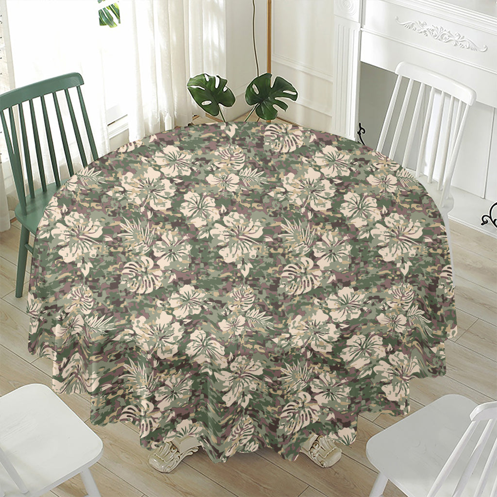 Aloha Hawaiian Camo Flower Pattern Print Waterproof Round Tablecloth