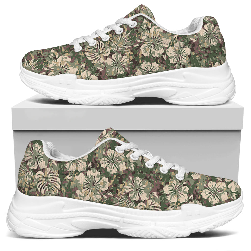 Aloha Hawaiian Camo Flower Pattern Print White Chunky Shoes