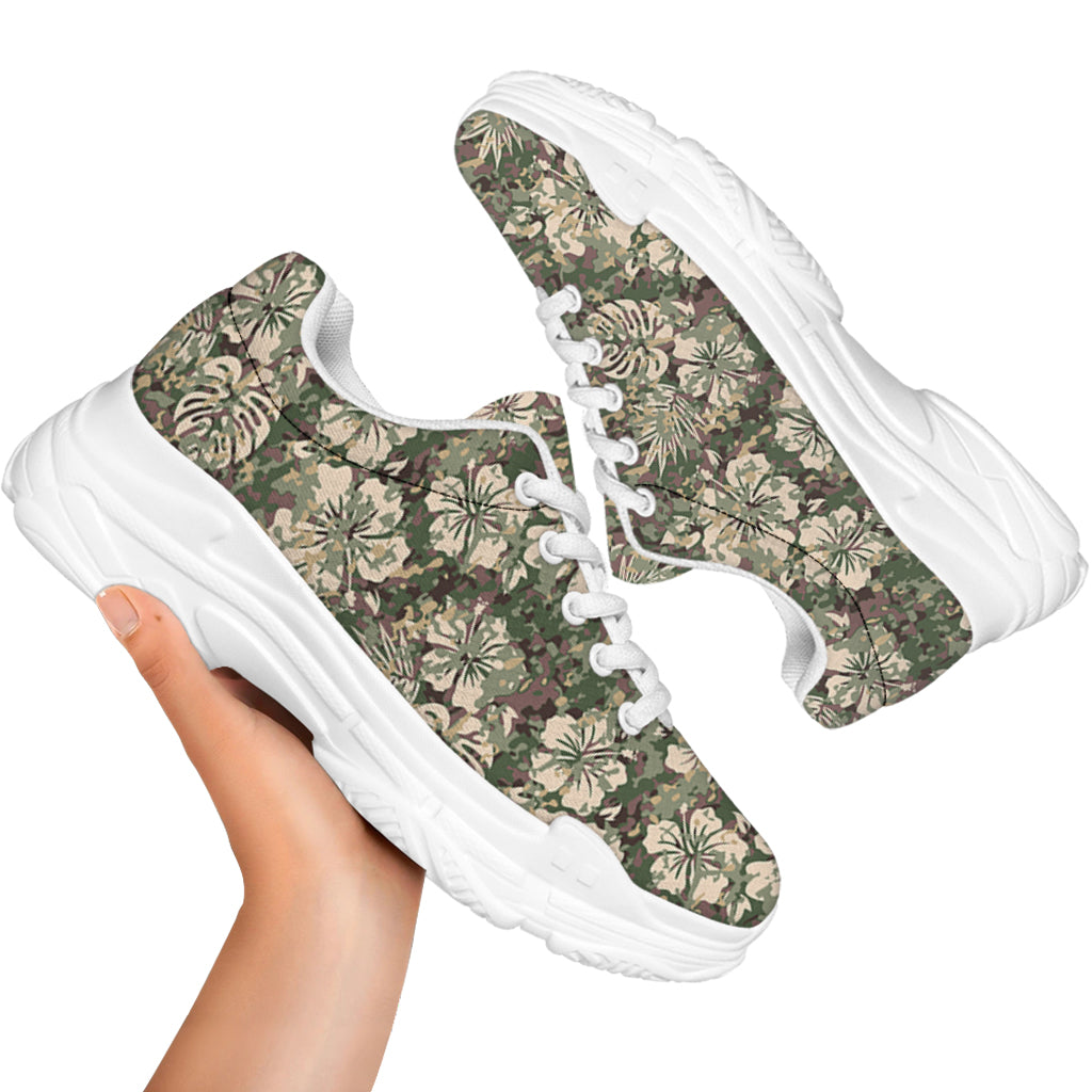 Aloha Hawaiian Camo Flower Pattern Print White Chunky Shoes