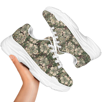 Aloha Hawaiian Camo Flower Pattern Print White Chunky Shoes