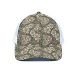 Aloha Hawaiian Camo Flower Pattern Print White Mesh Trucker Cap