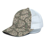 Aloha Hawaiian Camo Flower Pattern Print White Mesh Trucker Cap