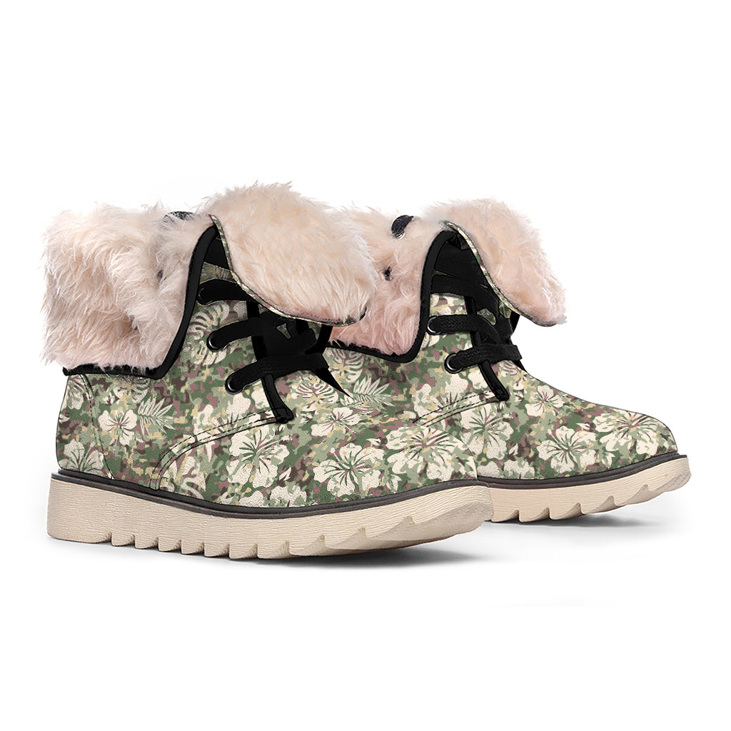 Aloha Hawaiian Camo Flower Pattern Print Winter Boots