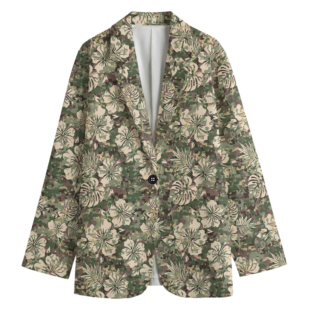 Aloha Hawaiian Camo Flower Pattern Print Women's Blazer