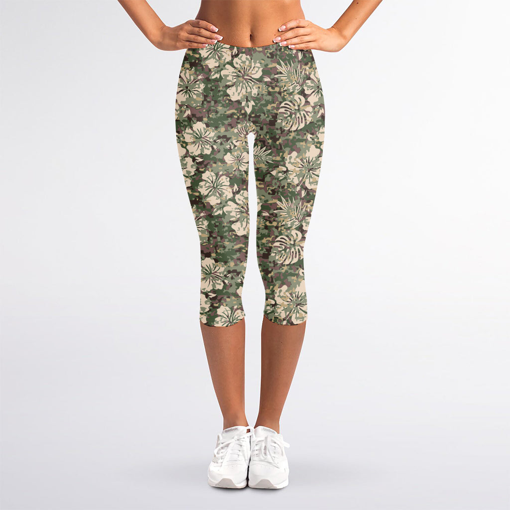 Aloha Hawaiian Camo Flower Pattern Print Women's Capri Leggings