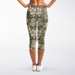 Aloha Hawaiian Camo Flower Pattern Print Women's Capri Leggings