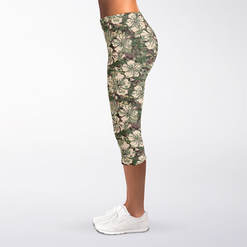 Aloha Hawaiian Camo Flower Pattern Print Women's Capri Leggings