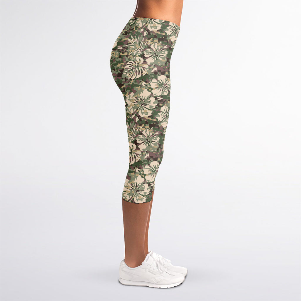 Aloha Hawaiian Camo Flower Pattern Print Women's Capri Leggings