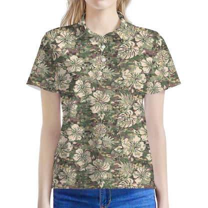Aloha Hawaiian Camo Flower Pattern Print Women's Polo Shirt