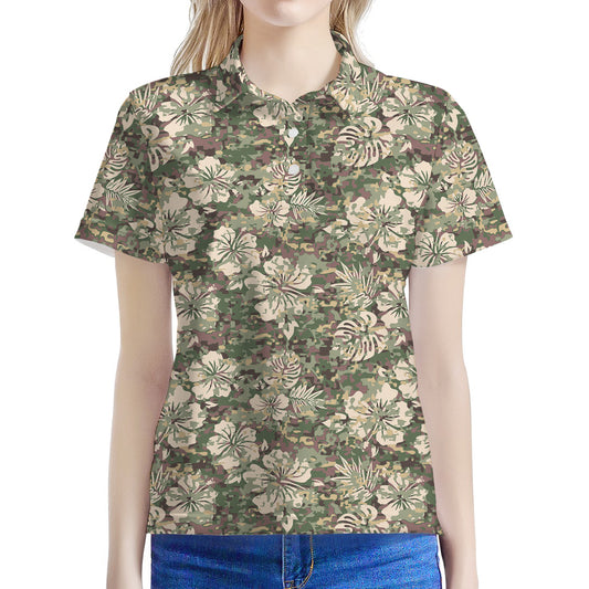 Aloha Hawaiian Camo Flower Pattern Print Women's Polo Shirt