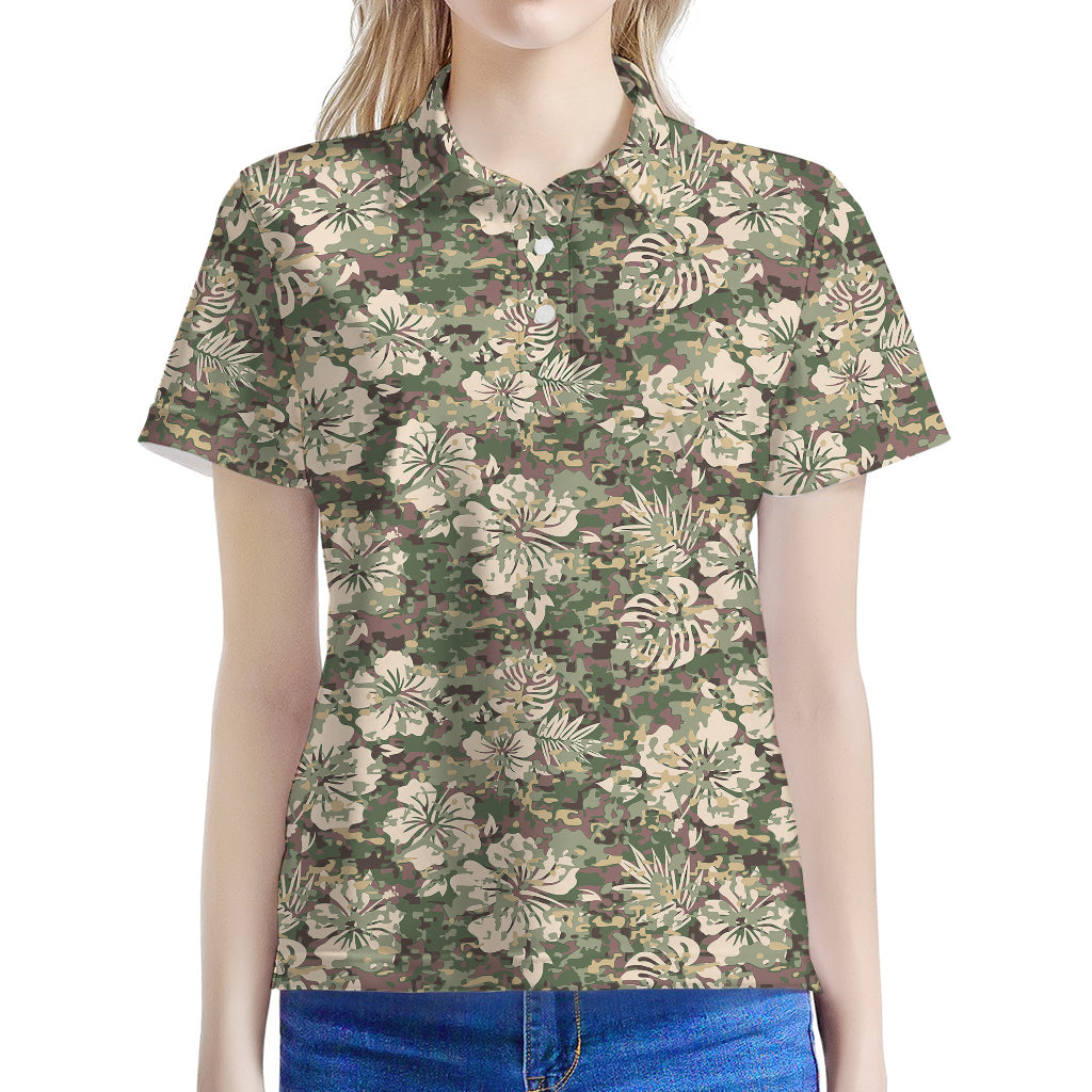 Aloha Hawaiian Camo Flower Pattern Print Women's Polo Shirt