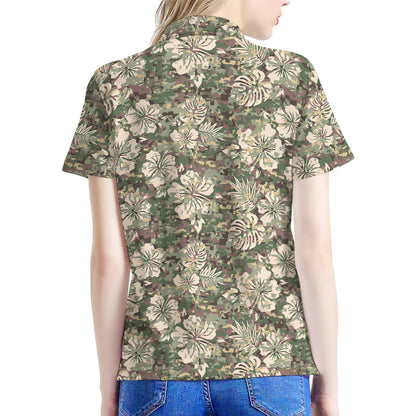 Aloha Hawaiian Camo Flower Pattern Print Women's Polo Shirt