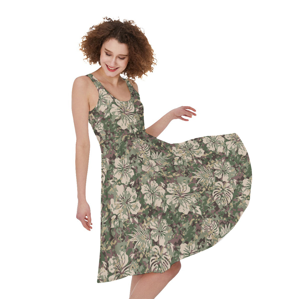 Aloha Hawaiian Camo Flower Pattern Print Women's Sleeveless Dress