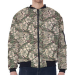 Aloha Hawaiian Camo Flower Pattern Print Zip Sleeve Bomber Jacket