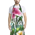 Aloha Hawaiian Flower Print Bib Apron With Pocket