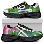 Aloha Hawaiian Flower Print Black Chunky Shoes