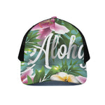Aloha Hawaiian Flower Print Black Mesh Trucker Cap