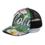 Aloha Hawaiian Flower Print Black Mesh Trucker Cap