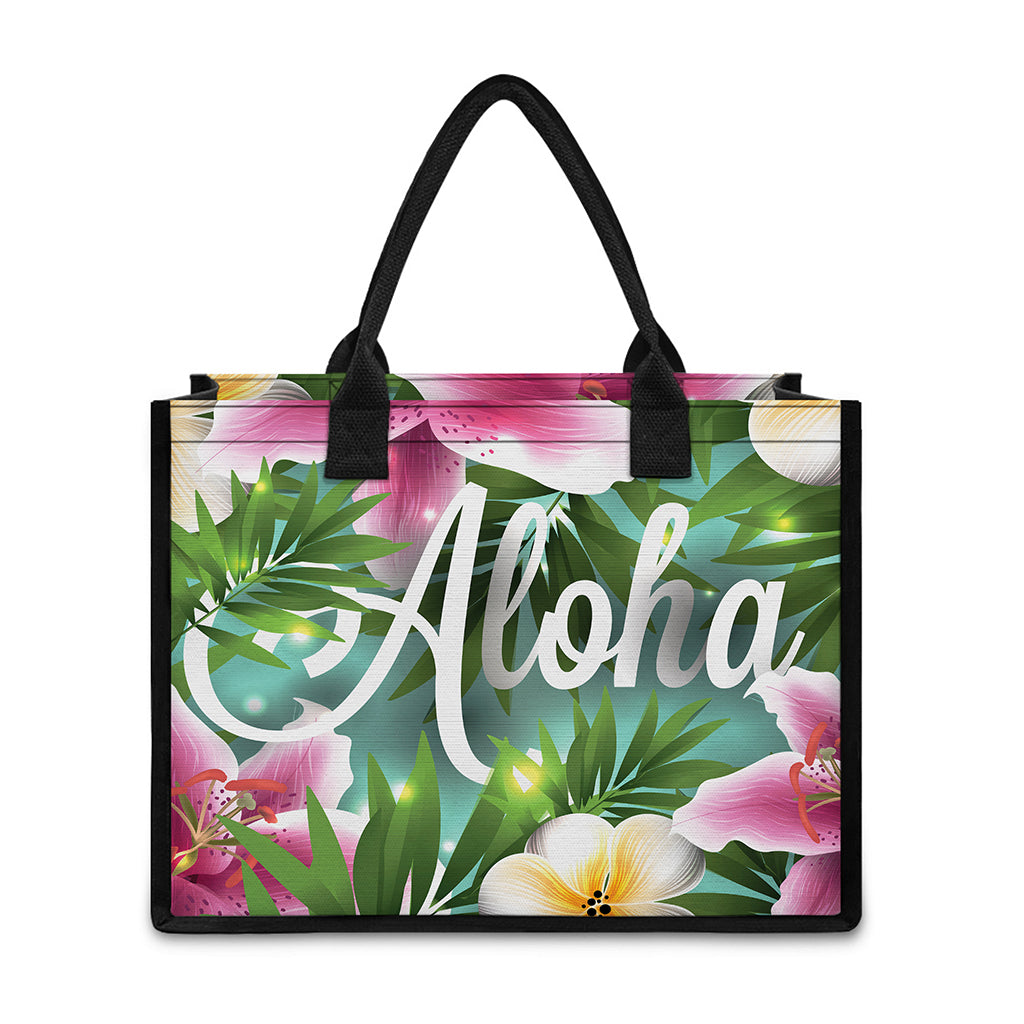 Aloha Hawaiian Flower Print Canvas Tote Bag