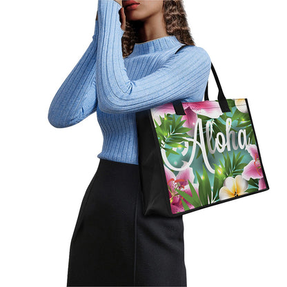 Aloha Hawaiian Flower Print Canvas Tote Bag