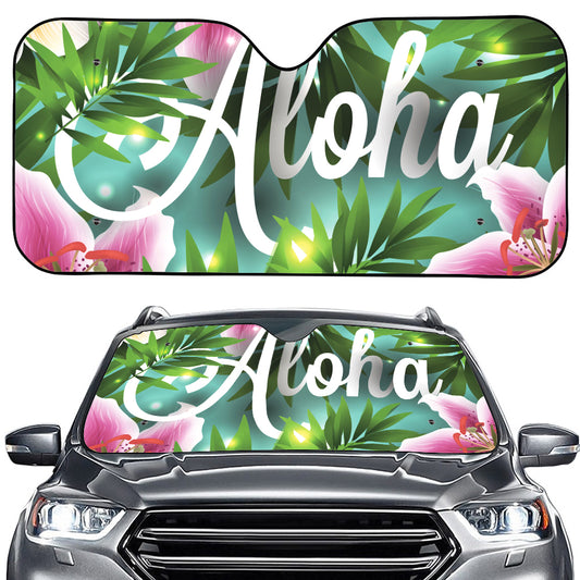 Aloha Hawaiian Flower Print Car Windshield Sun Shade