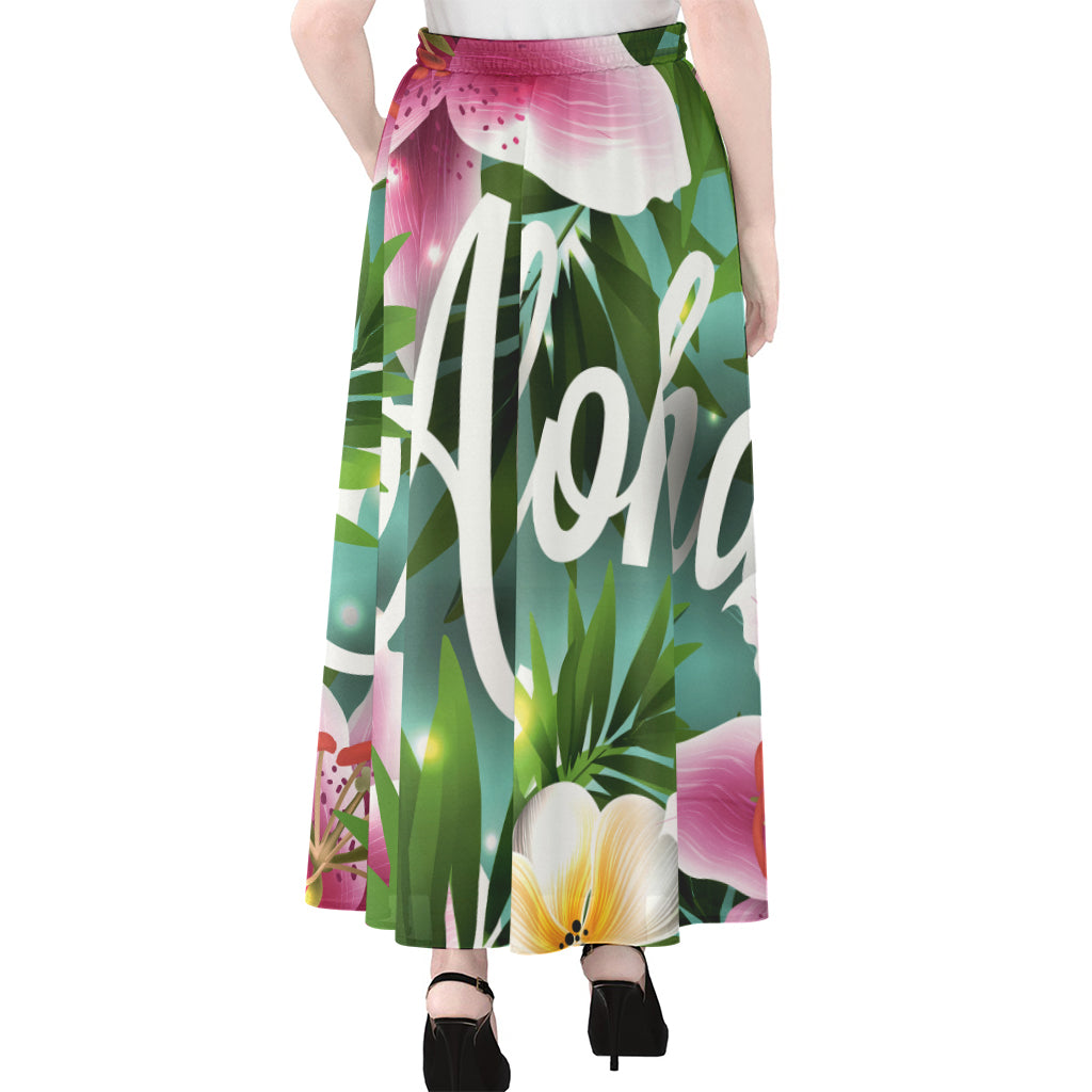 Aloha Hawaiian Flower Print Chiffon Maxi Skirt