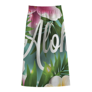 Aloha Hawaiian Flower Print Cotton Front Slit Maxi Skirt