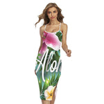 Aloha Hawaiian Flower Print Cross Back Cami Dress