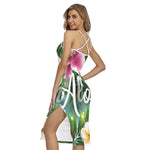 Aloha Hawaiian Flower Print Cross Back Cami Dress
