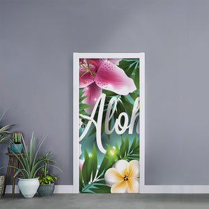 Aloha Hawaiian Flower Print Door Sticker