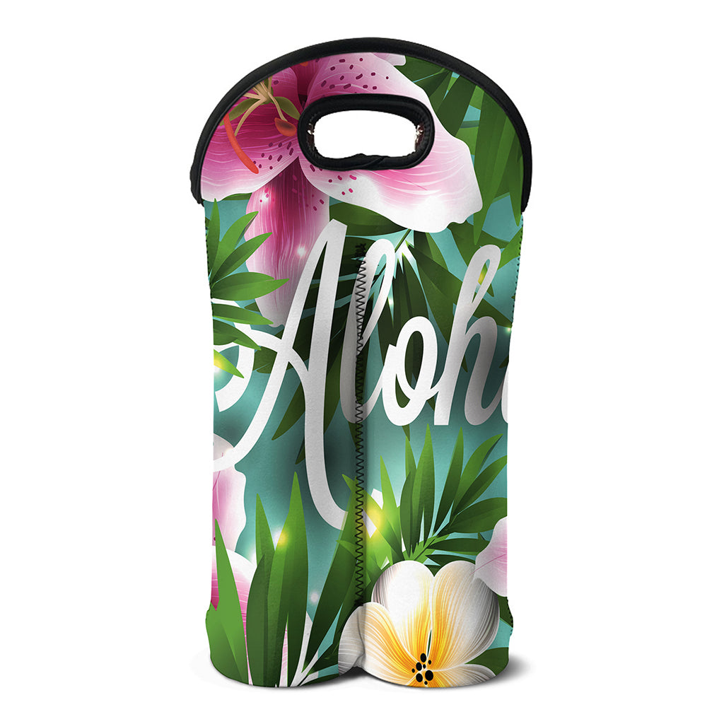 Aloha Hawaiian Flower Print Double Neoprene Wine Tote