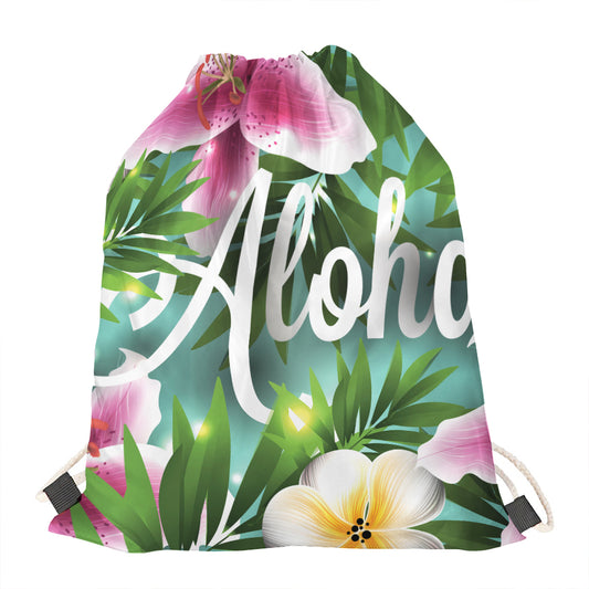 Aloha Hawaiian Flower Print Drawstring Bag