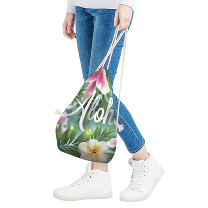 Aloha Hawaiian Flower Print Drawstring Bag