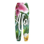 Aloha Hawaiian Flower Print Fleece Lined Knit Pants