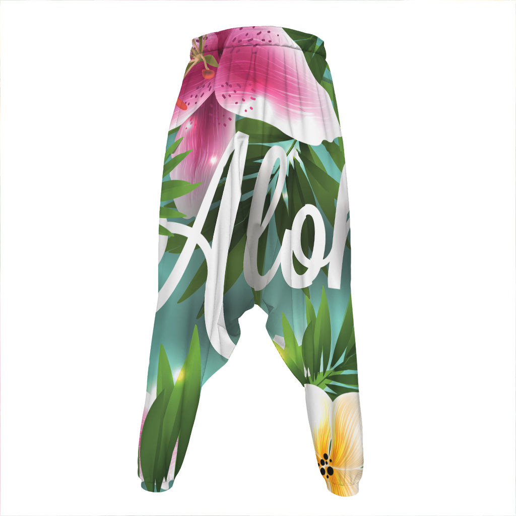 Aloha Hawaiian Flower Print Hammer Pants