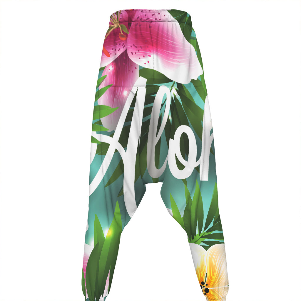 Aloha Hawaiian Flower Print Hammer Pants