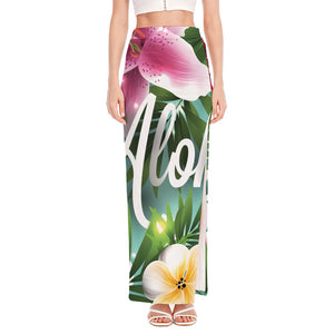 Aloha Hawaiian Flower Print High Slit Maxi Skirt