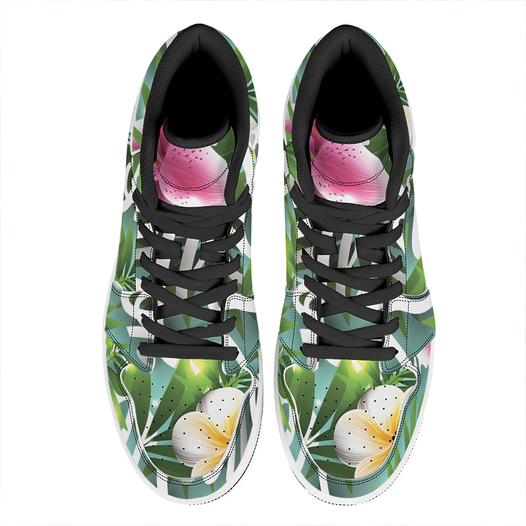 Aloha Hawaiian Flower Print High Top Leather Sneakers