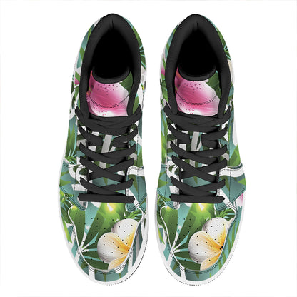 Aloha Hawaiian Flower Print High Top Leather Sneakers
