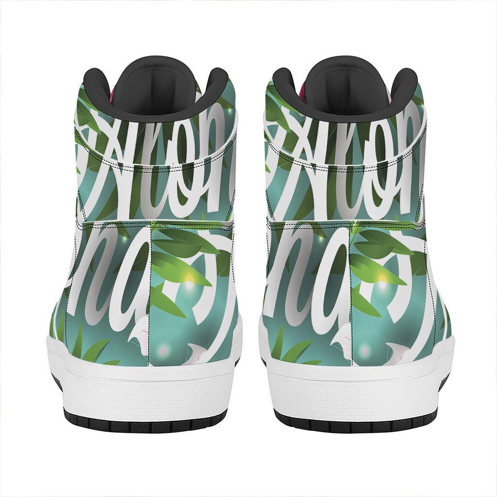 Aloha Hawaiian Flower Print High Top Leather Sneakers